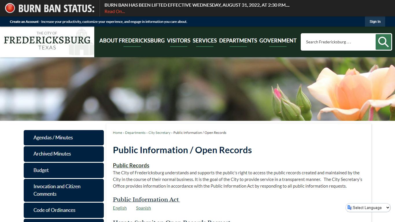 Public Information / Open Records | Fredericksburg, TX - Official Website