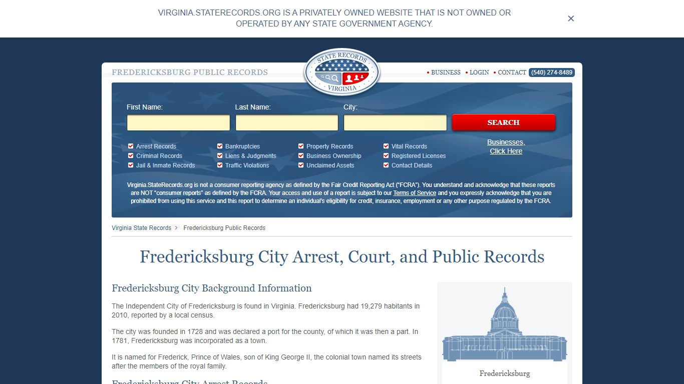 Fredericksburg Arrest and Public Records - StateRecords.org