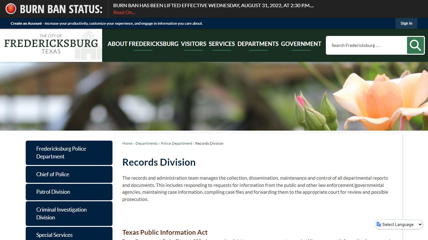 Records Division | Fredericksburg, TX - Official Website