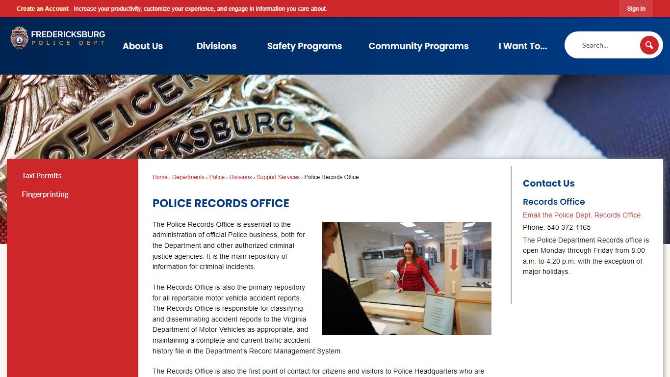 Police Records Office | Fredericksburg, VA - Official Website